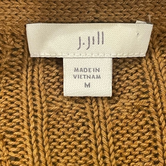 J.Jill Open Front Cable Knit Cardigan Long Sweater, 3/4 Sleeves, Honey Brown, M - Picture 5 of 15